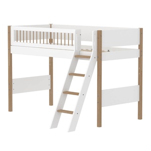 Cama semi alta 90x200cm escalera inclinada-barrera barras NOR Flexa blanco-roble