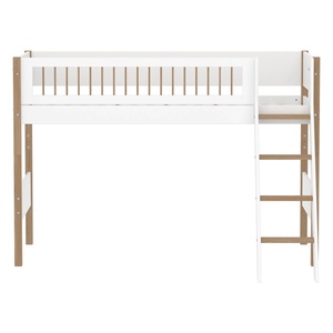 Cama semi alta 90x200cm escalera inclinada-barrera barras NOR Flexa blanco-roble