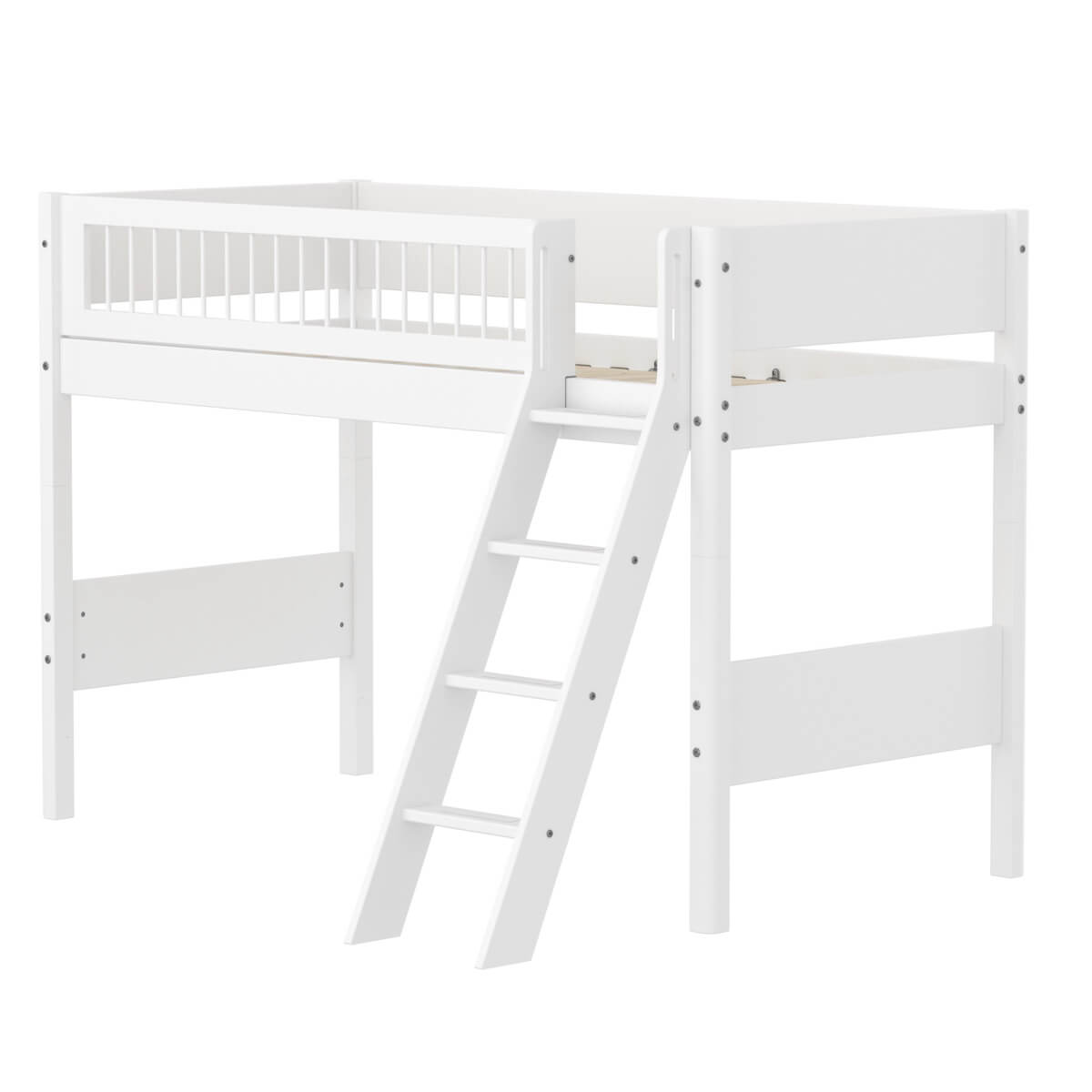 Cama semi alta 90x200cm escalera inclinada-barrera barras WHITE Flexa