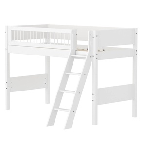 Cama semi alta 90x200cm escalera inclinada-barrera barras WHITE Flexa