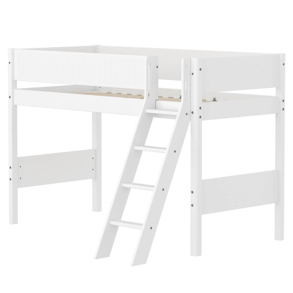 Cama semi alta 90x200cm escalera inclinada-barrera ranuras WHITE Flexa