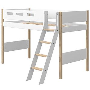 Cama semi-alta 90x200cm escalera inclinada NOR Flexa roble-blanco