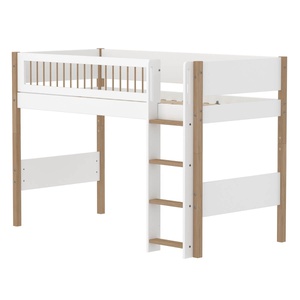 Cama semi alta 90x200cm escalera recta-barrera barras NOR Flexa blanco-roble