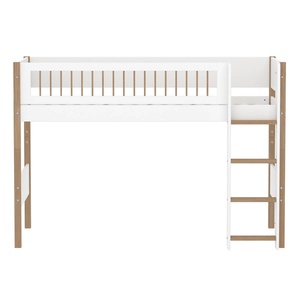 Cama semi alta 90x200cm escalera recta-barrera barras NOR Flexa blanco-roble