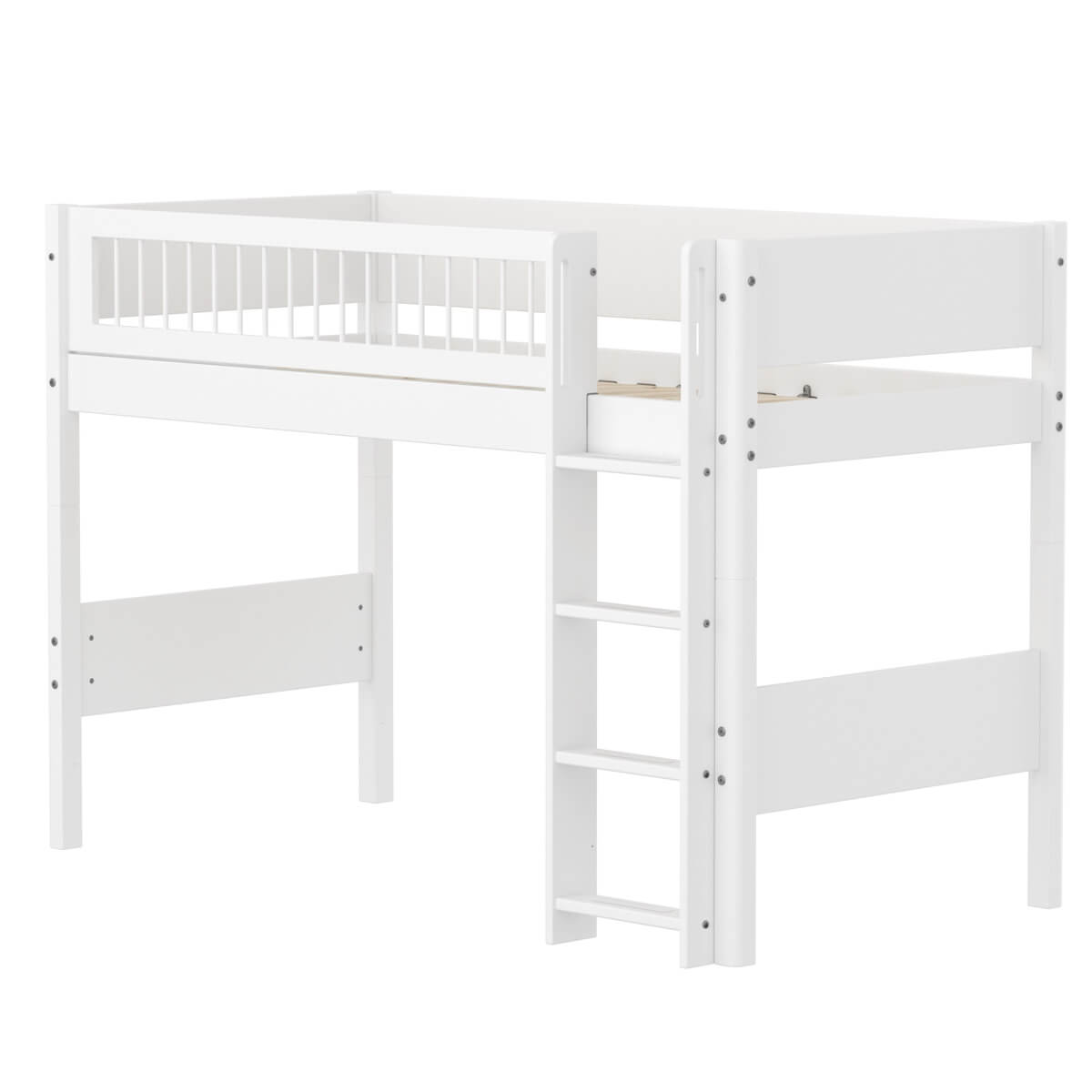 Cama semi alta 90x200cm escalera recta-barrera barras WHITE Flexa