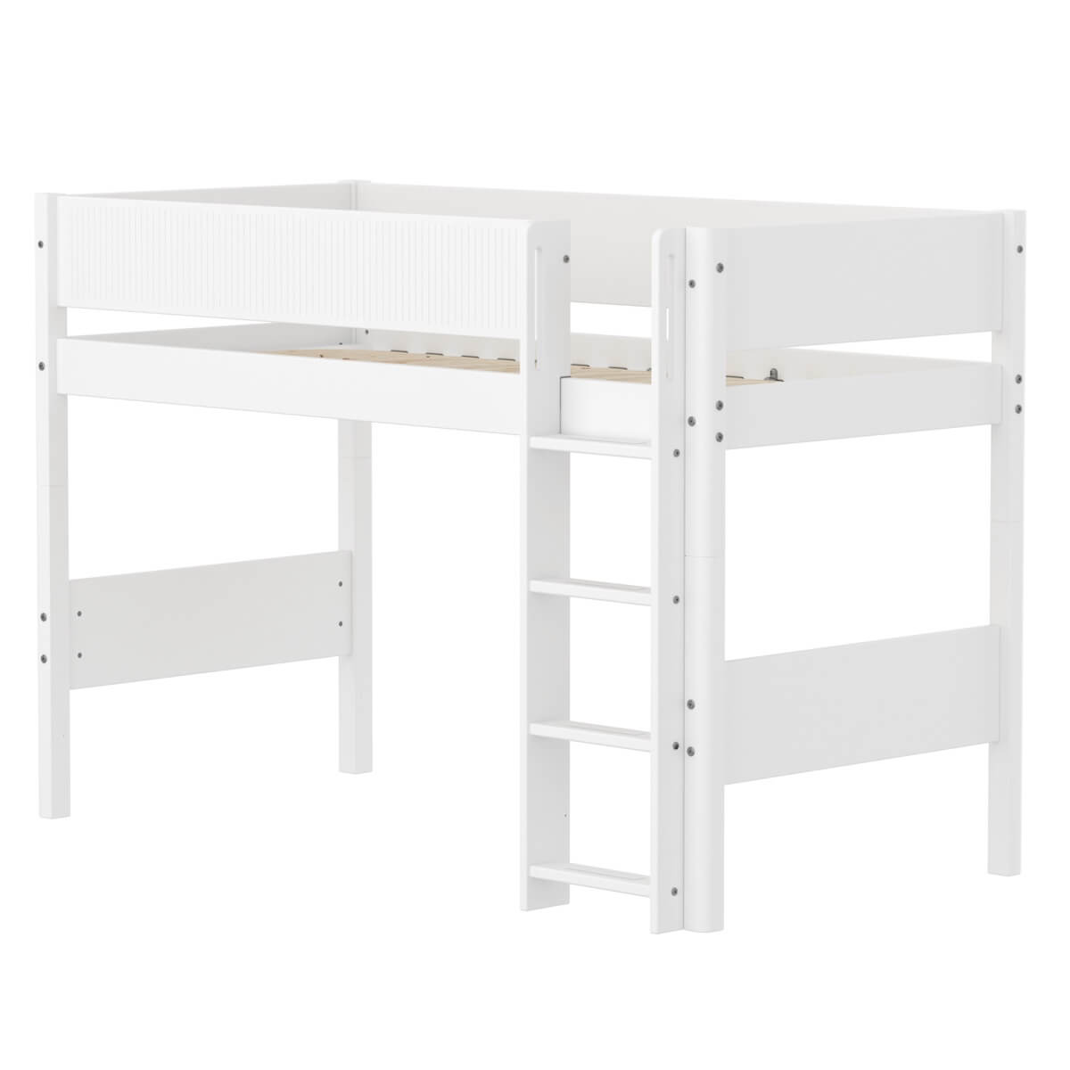 Cama semi alta 90x200cm escalera recta-barrera ranuras WHITE Flexa