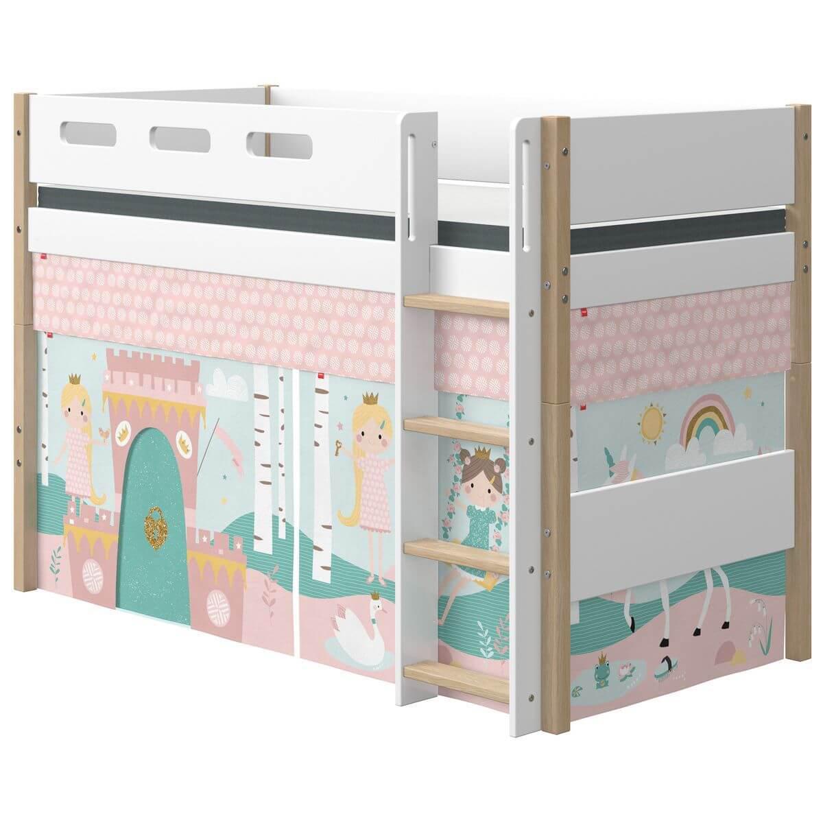 Cama semi-alta 90x200cm escalera recta NOR Flexa roble-blanco