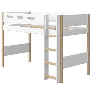 Cama semi-alta 90x200cm escalera recta NOR Flexa roble-blanco