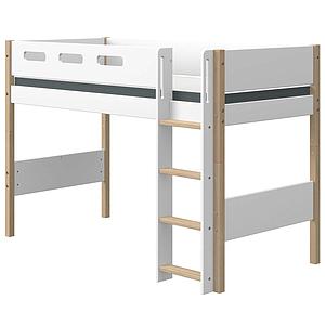Cama semi-alta 90x200cm escalera recta NOR Flexa roble-blanco