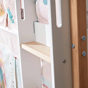 Cama semi-alta 90x200cm escalera recta NOR Flexa roble-blanco