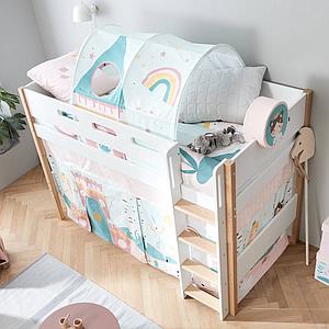 Cama semi-alta 90x200cm escalera recta NOR Flexa roble-blanco