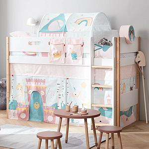 Cama semi-alta 90x200cm escalera recta NOR Flexa roble-blanco