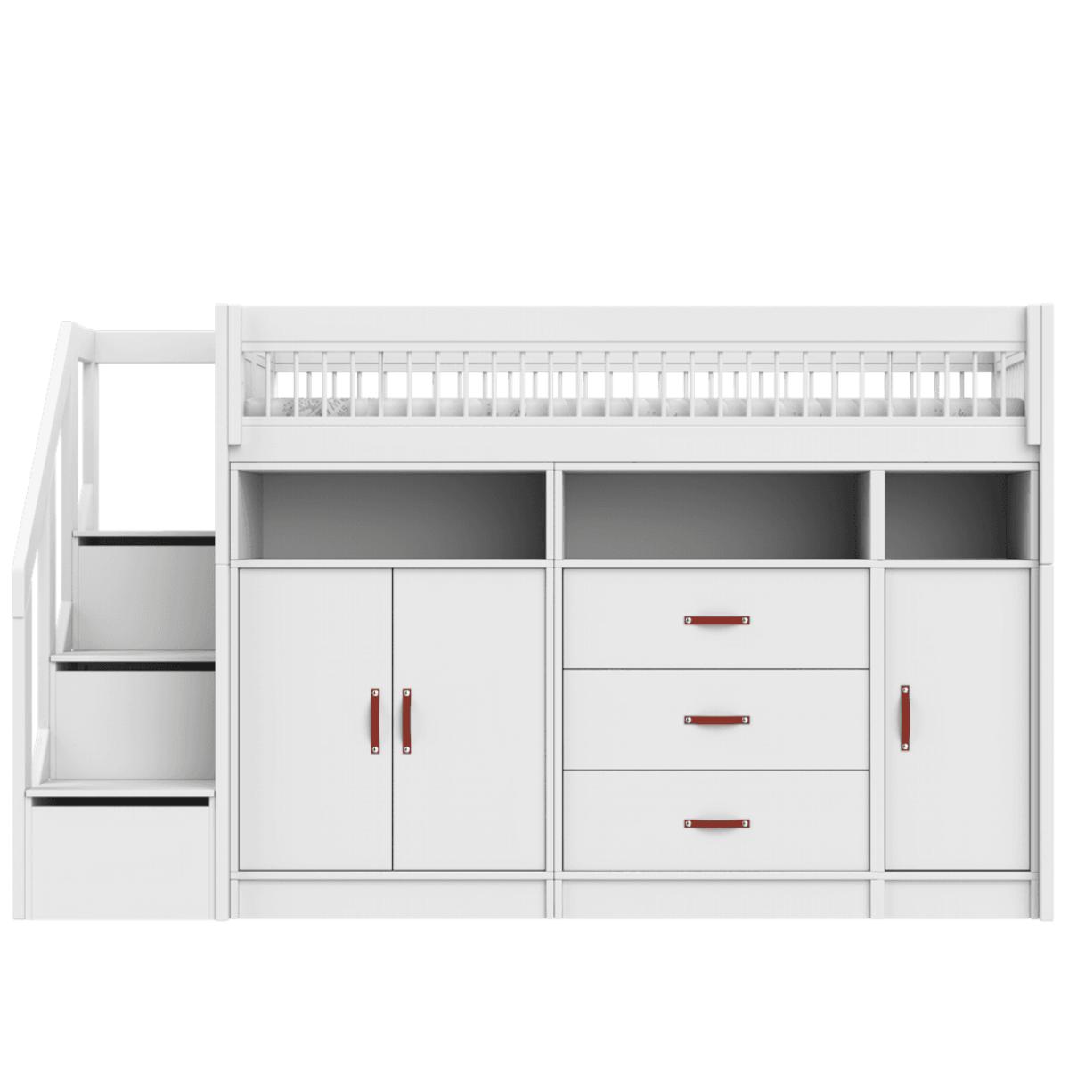 Cama semi alta All-in-One 90x200cm escalera cajones BREEZE Lifetime Somier Deluxe blanco
