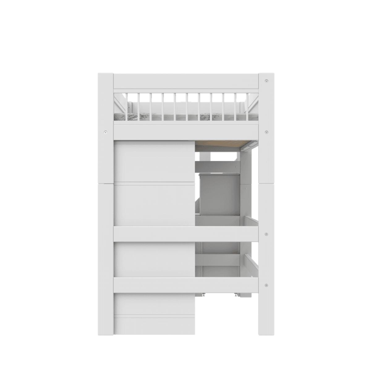 Cama semi alta All-in-One 90x200cm escalera cajones BREEZE Lifetime Somier Deluxe blanco