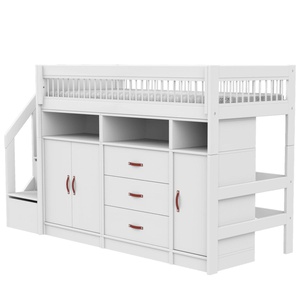 Cama semi alta All-in-One 90x200cm escalera cajones BREEZE Lifetime Somier Deluxe blanco