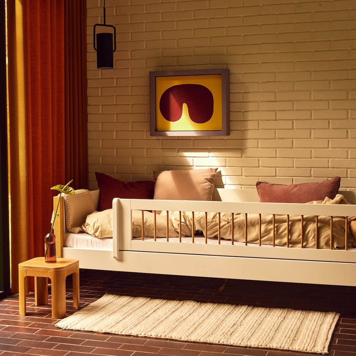Cama-sofá 90x200cm barrera barras NOR Flexa blanco-roble