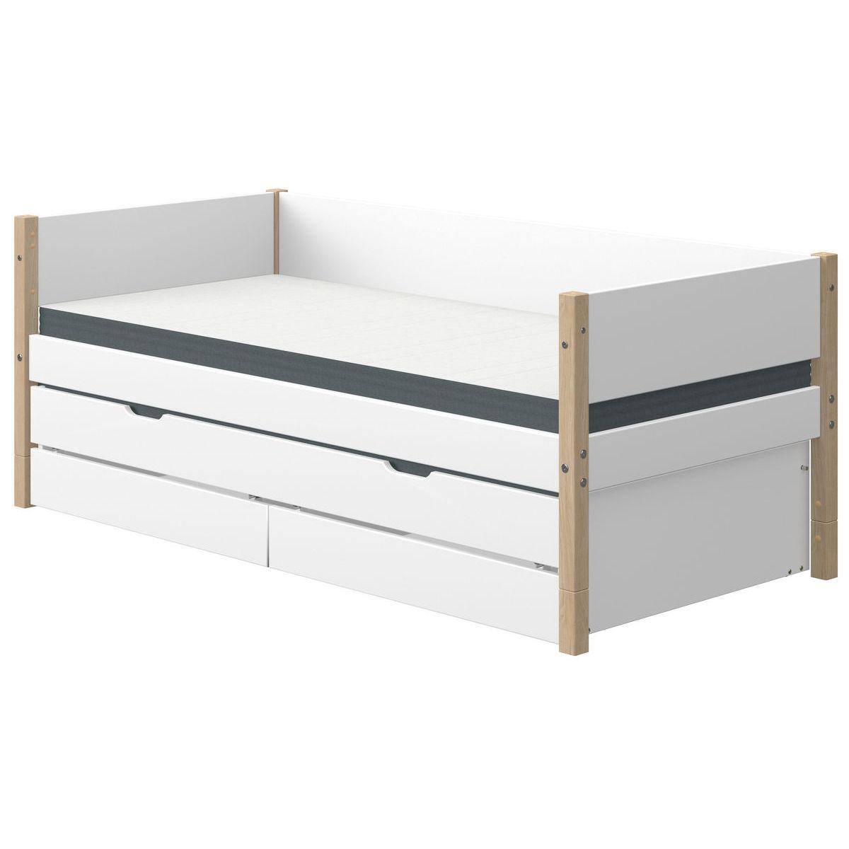 Cama-sofá 90x200cm cama nido-2 cajones NOR Flexa roble-blanco