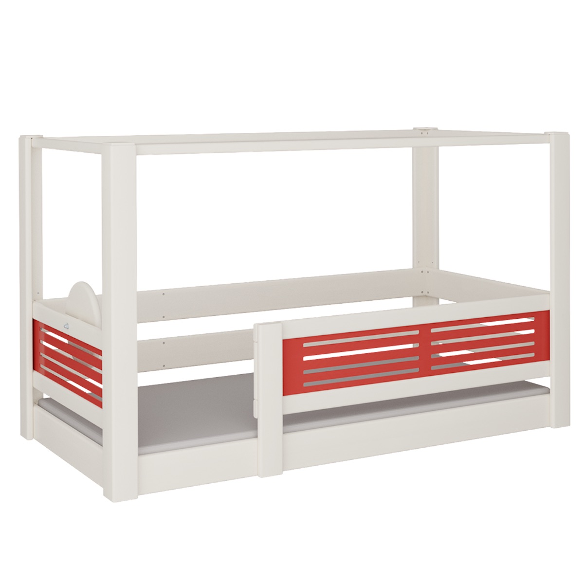 Cama Tatü con dosel DELUXE de Breuyn blanqueada-rojo