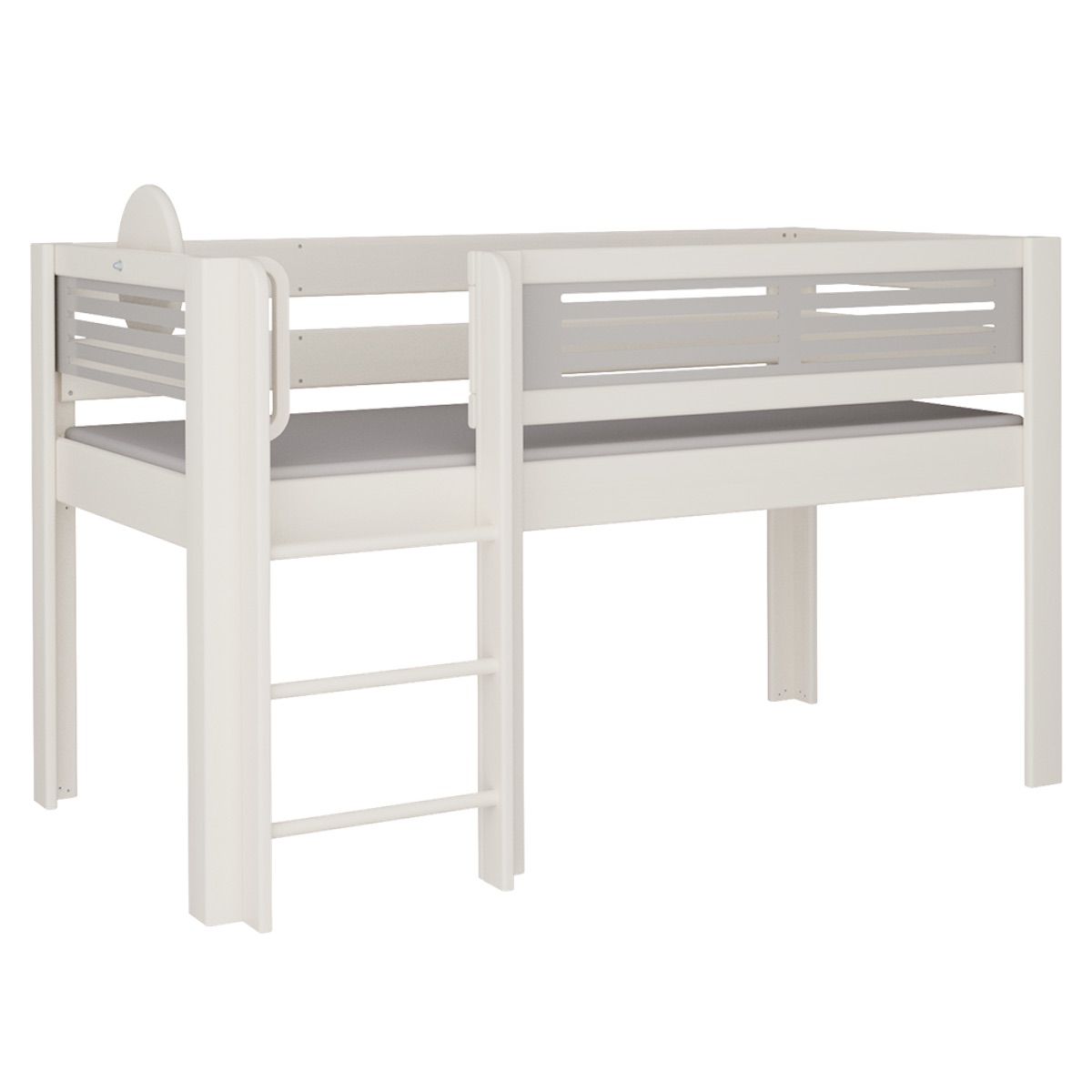 Cama Tatü media alta escalera DELUXE de Breuyn blanqueada-gris