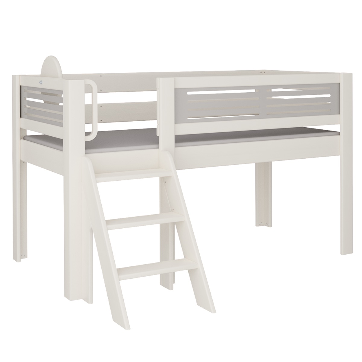 Cama Tatü media alta escalera DELUXE de Breuyn blanqueada-gris