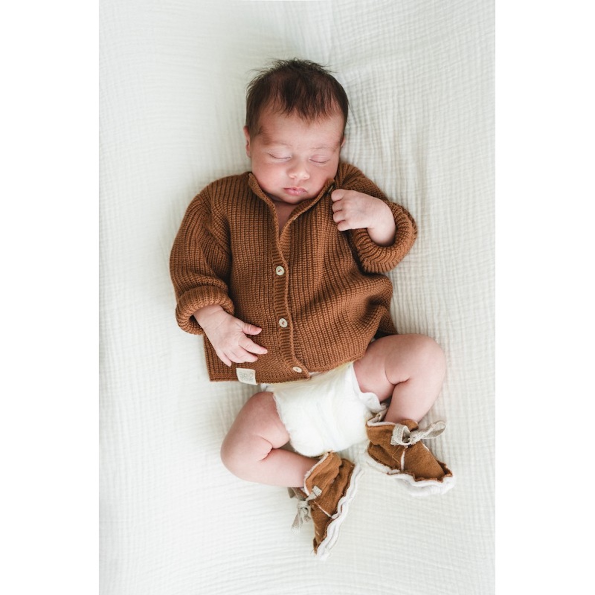 Chaqueta bebé 0-1m TRICOT Babyshower canalé toffee
