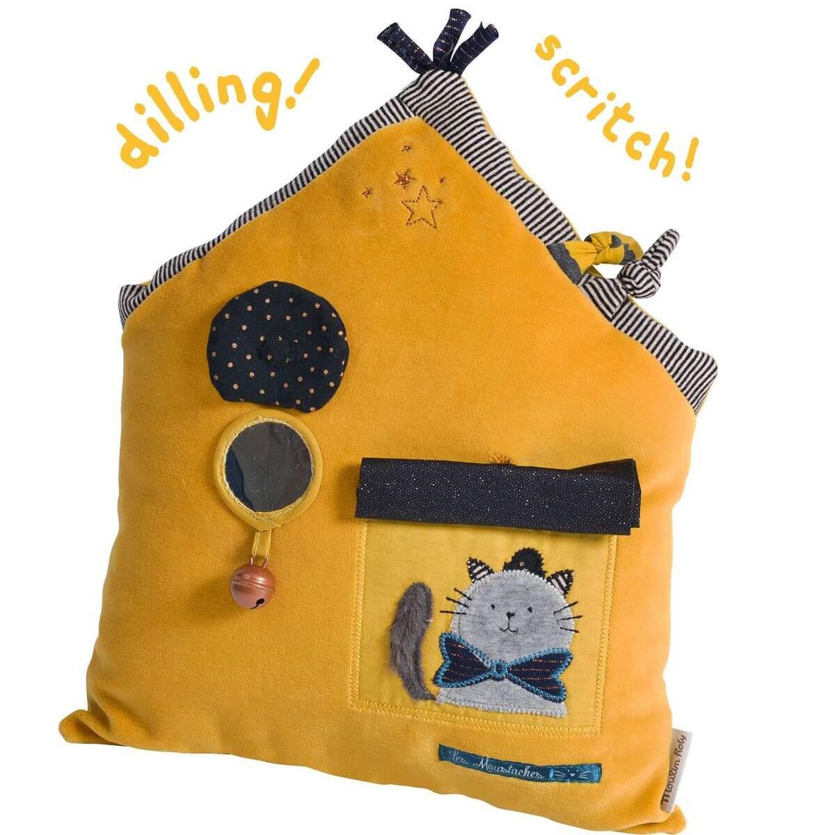 Cojin Actividades Casa Les Moustaches Moulin Roty Mostaza Abitare Kids