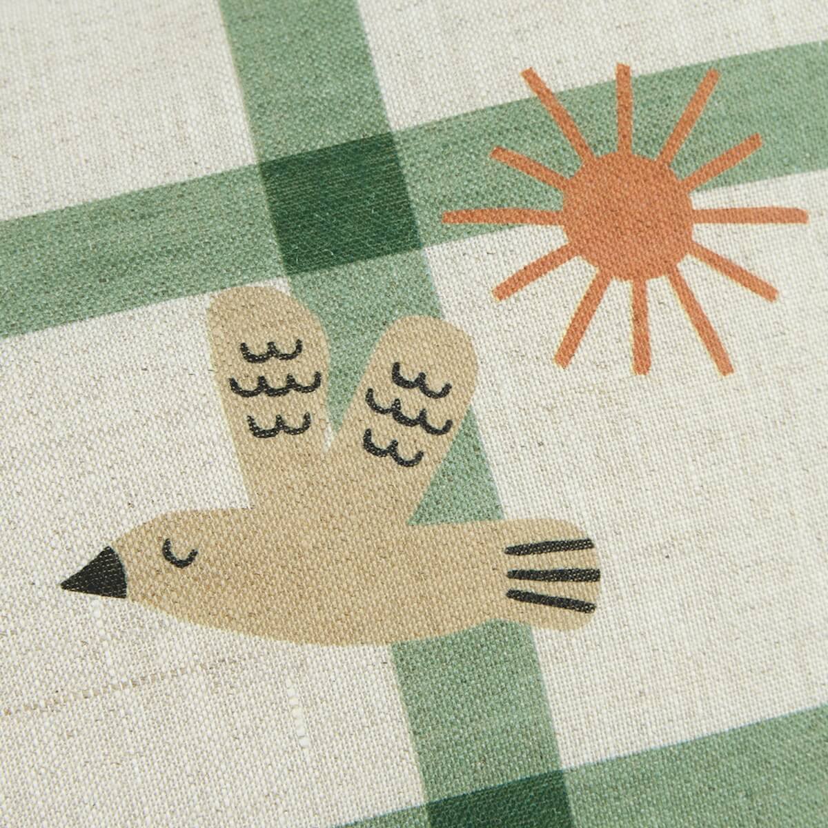 Cojín rectangular 44x25cm VIBES M Nobodinoz French Linen green windowpane bird
