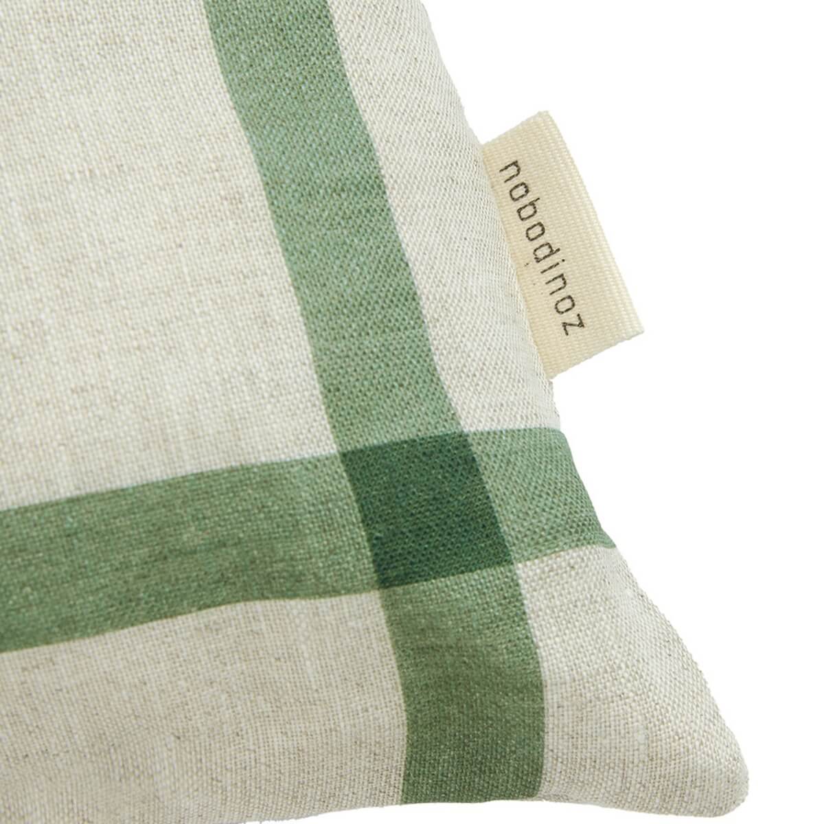 Cojín rectangular 44x25cm VIBES M Nobodinoz French Linen green windowpane bird