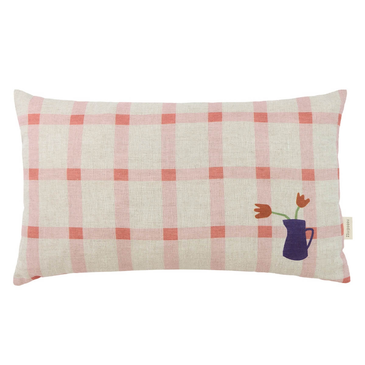 Cojín rectangular 44x25cm VIBES M Nobodinoz French Linen pink windowpane tulips