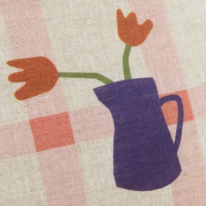 Cojín rectangular 44x25cm VIBES M Nobodinoz French Linen pink windowpane tulips