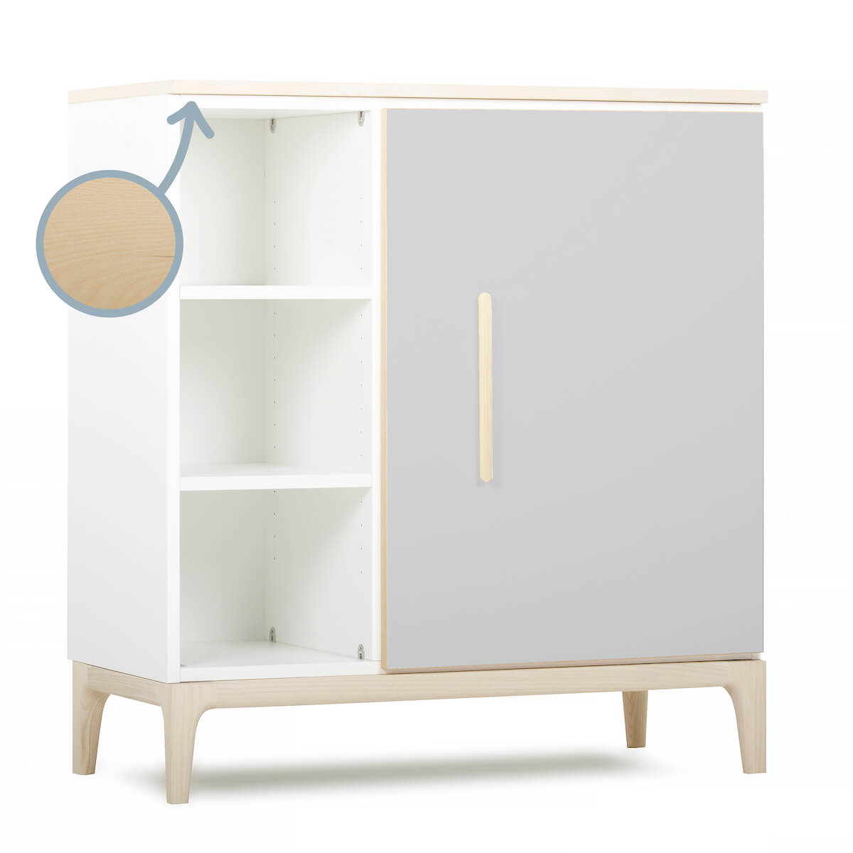 Cómoda 1 puerta 3 huecos NADO Curve acabado fresno manhattan grey