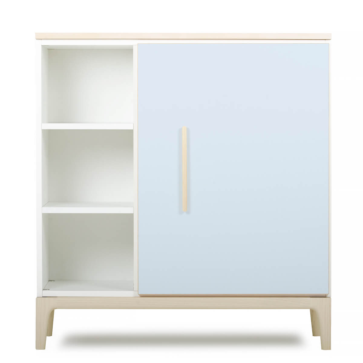 Cómoda 1 puerta 3 huecos NADO Curve acabado fresno sky blue