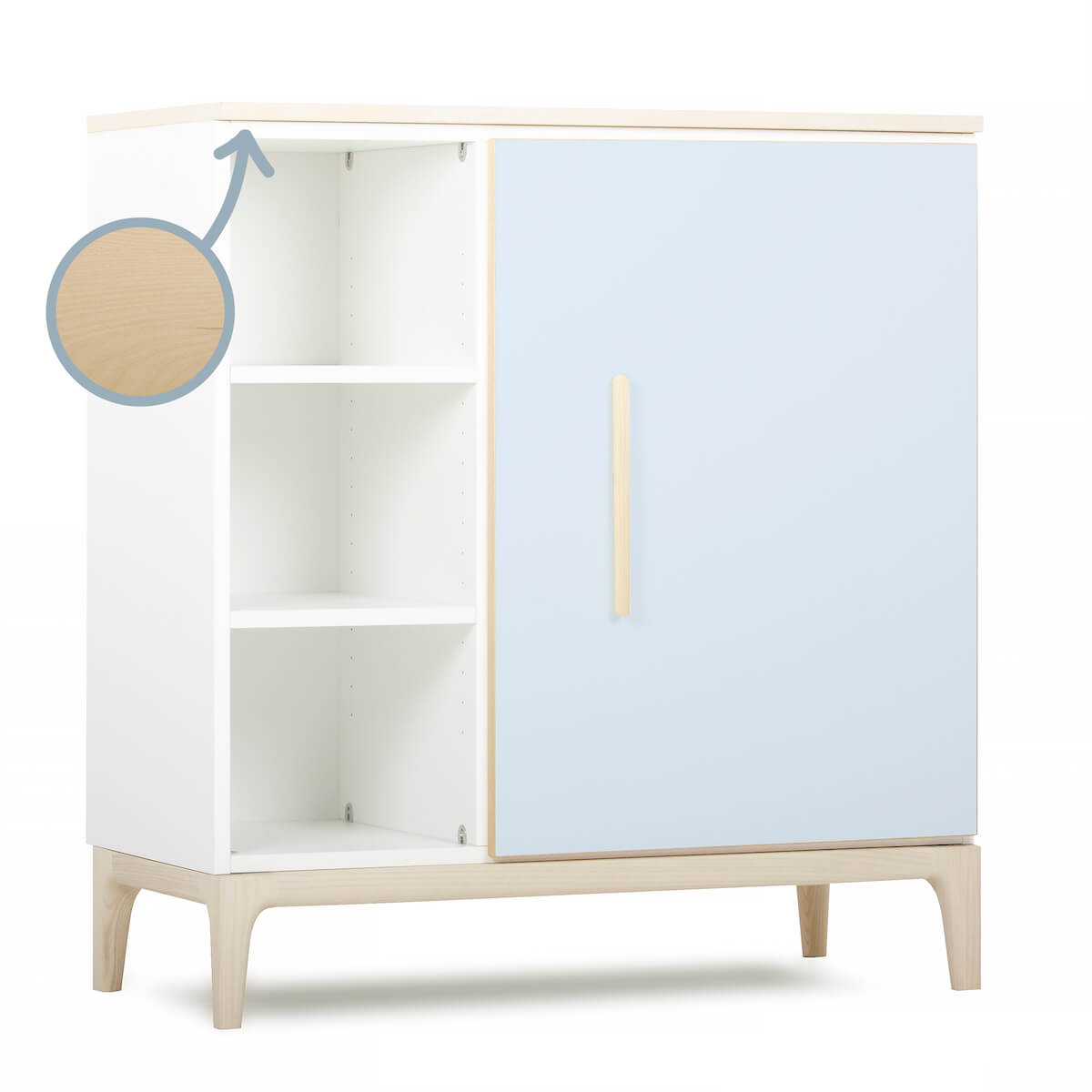 Cómoda 1 puerta 3 huecos NADO Curve acabado fresno sky blue