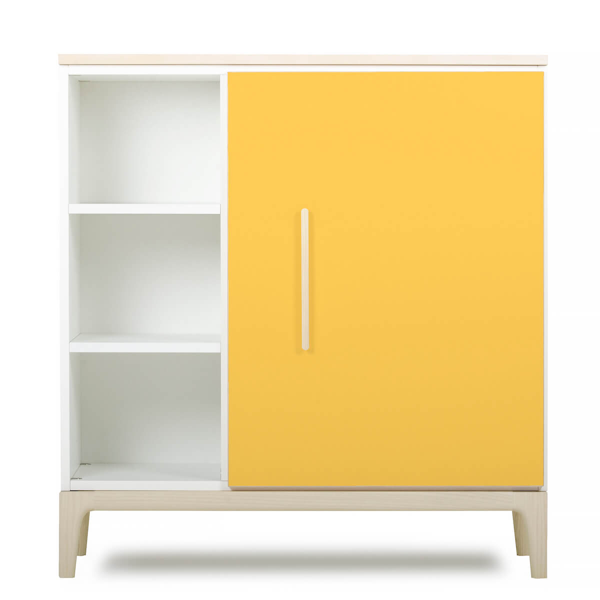 Cómoda 1 puerta 3 huecos NADO Curve acabado fresno sunshine yellow