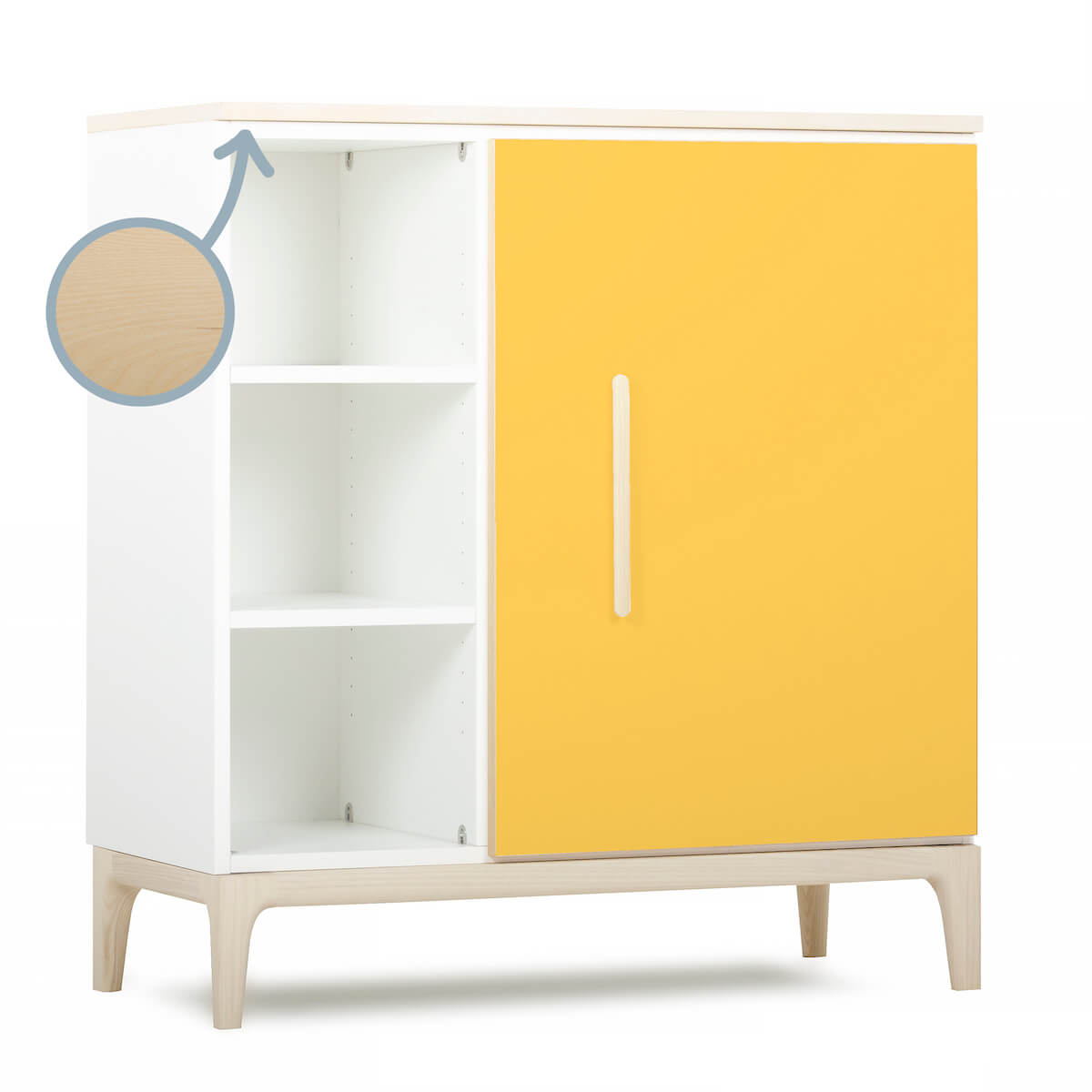 Cómoda 1 puerta 3 huecos NADO Curve acabado fresno sunshine yellow