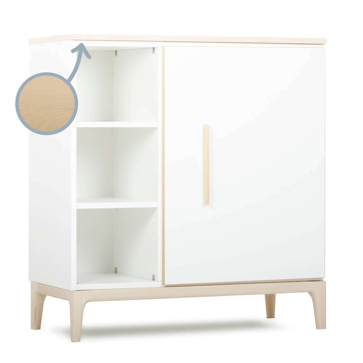 Cómoda 1 puerta 3 huecos NADO Curve acabado fresno white