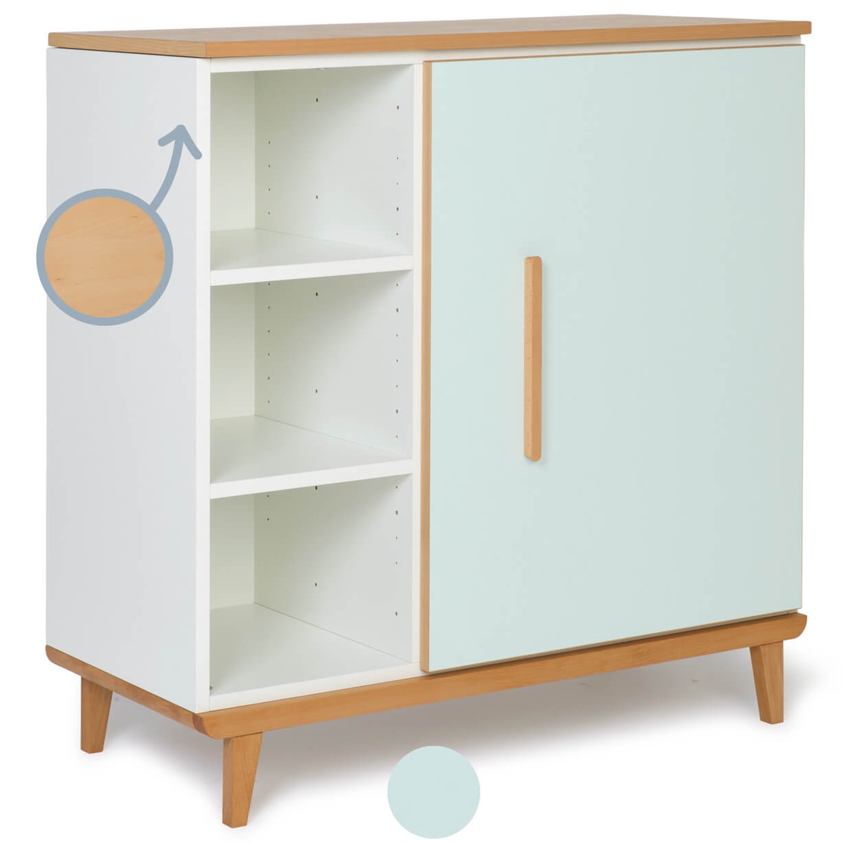 Cómoda 1 puerta 3 huecos NADO Retro acabado haya mint