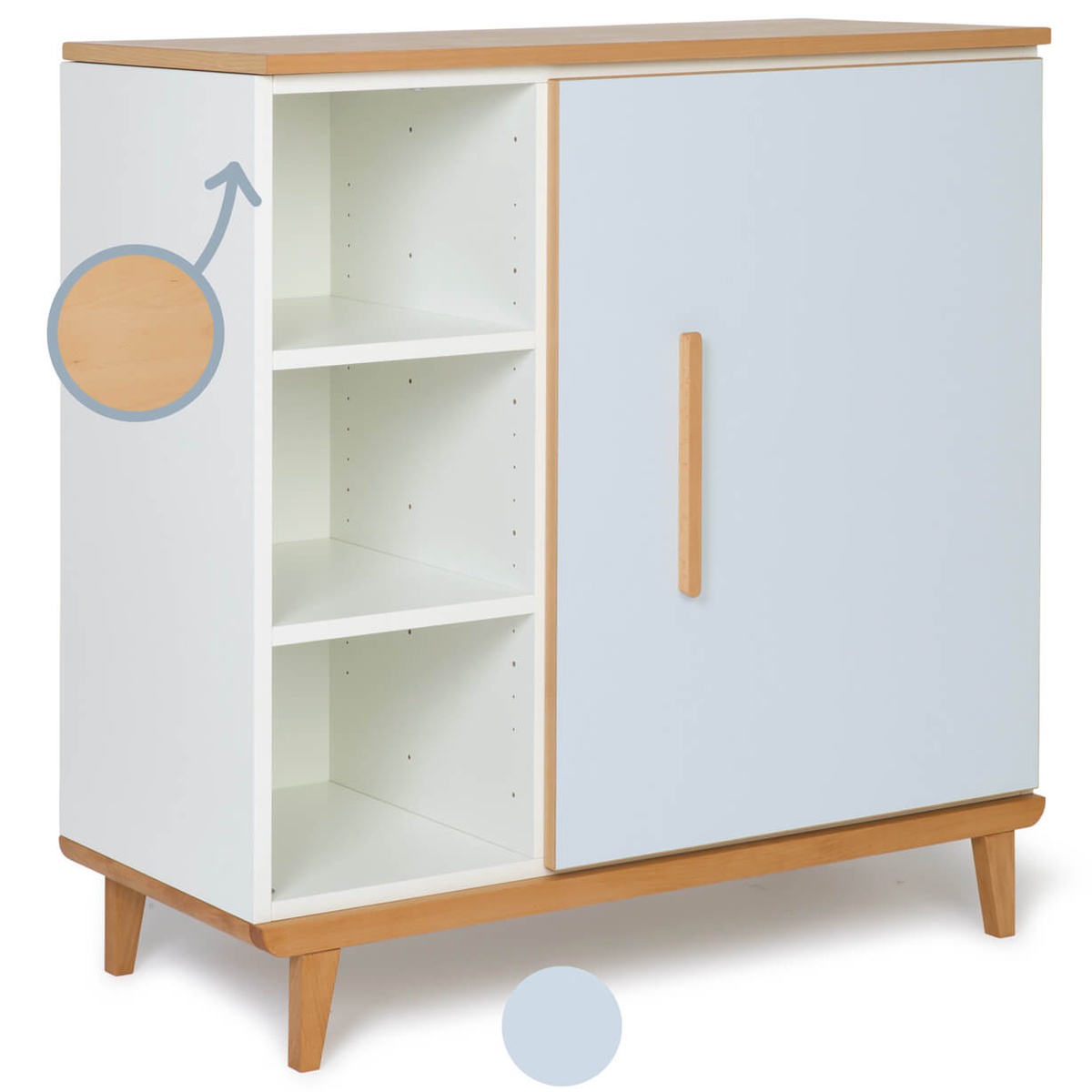 Cómoda 1 puerta 3 huecos NADO Retro acabado haya sky blue