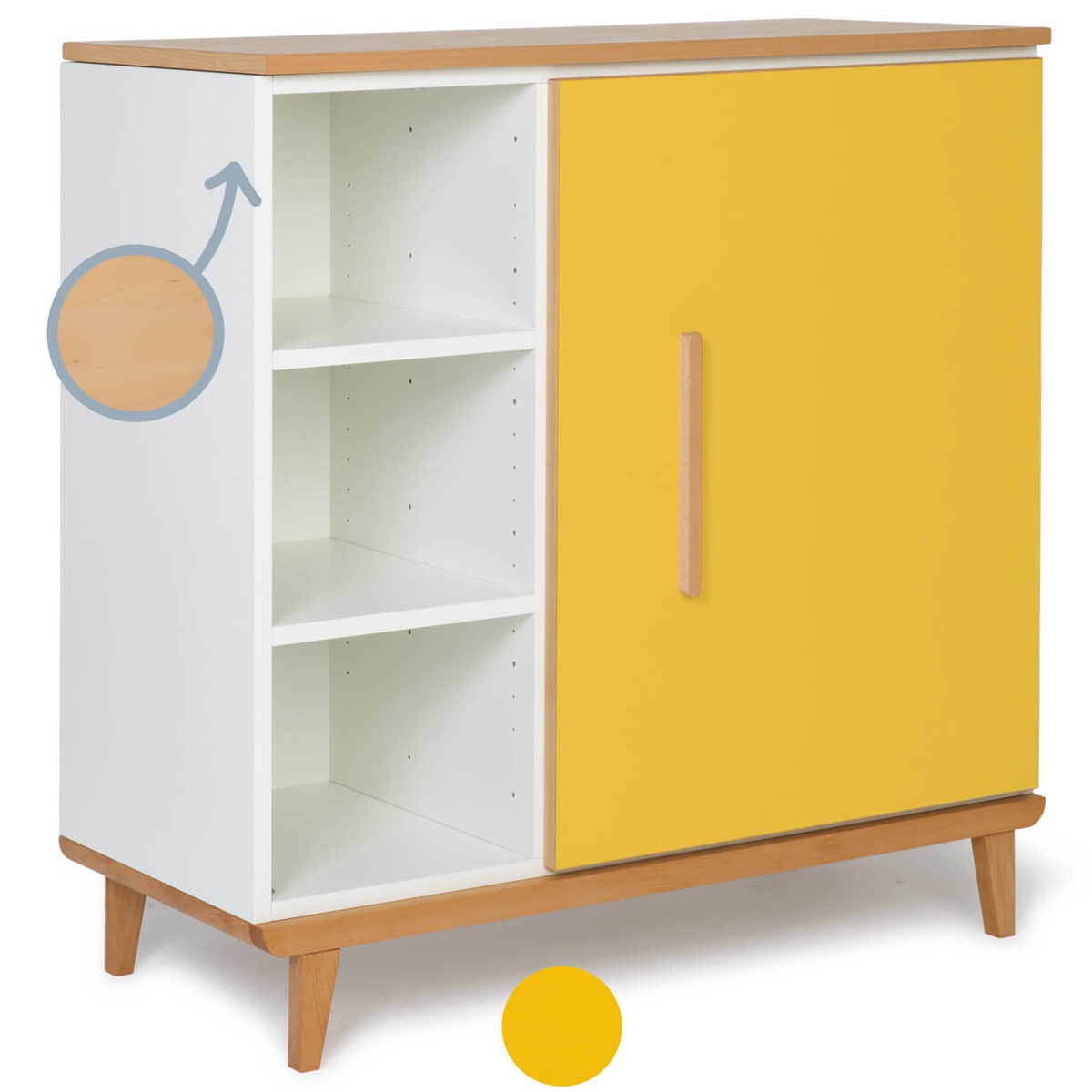 Cómoda 1 puerta 3 huecos NADO Retro acabado haya sunshine yellow