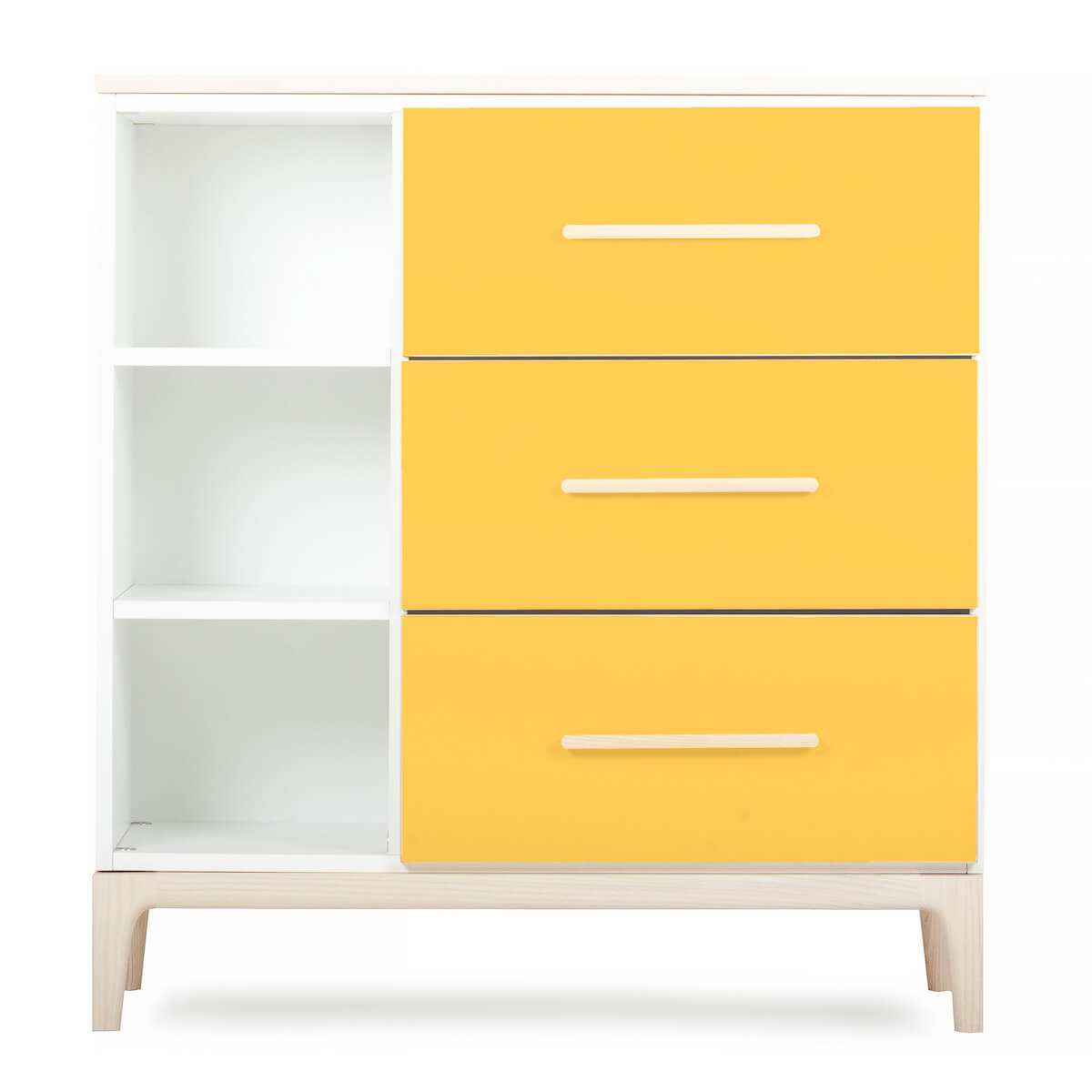 Cómoda 3 cajones 3 huecos NADO Curve acabado fresno sunshine yellow 