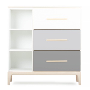 Cómoda 3 cajones 3 huecos NADO Curve acabado fresno white-manhattan grey-slate grey