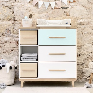 Cómoda 3 cajones 3 huecos NADO Retro acabado fresno mint-white