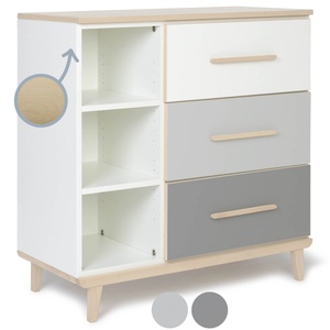 Cómoda 3 cajones 3 huecos NADO Retro acabado fresno white-manhattan grey-slate grey
