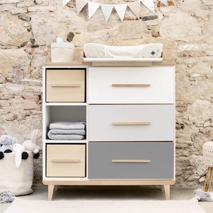 Cómoda 3 cajones 3 huecos NADO Retro acabado fresno white-manhattan grey-slate grey