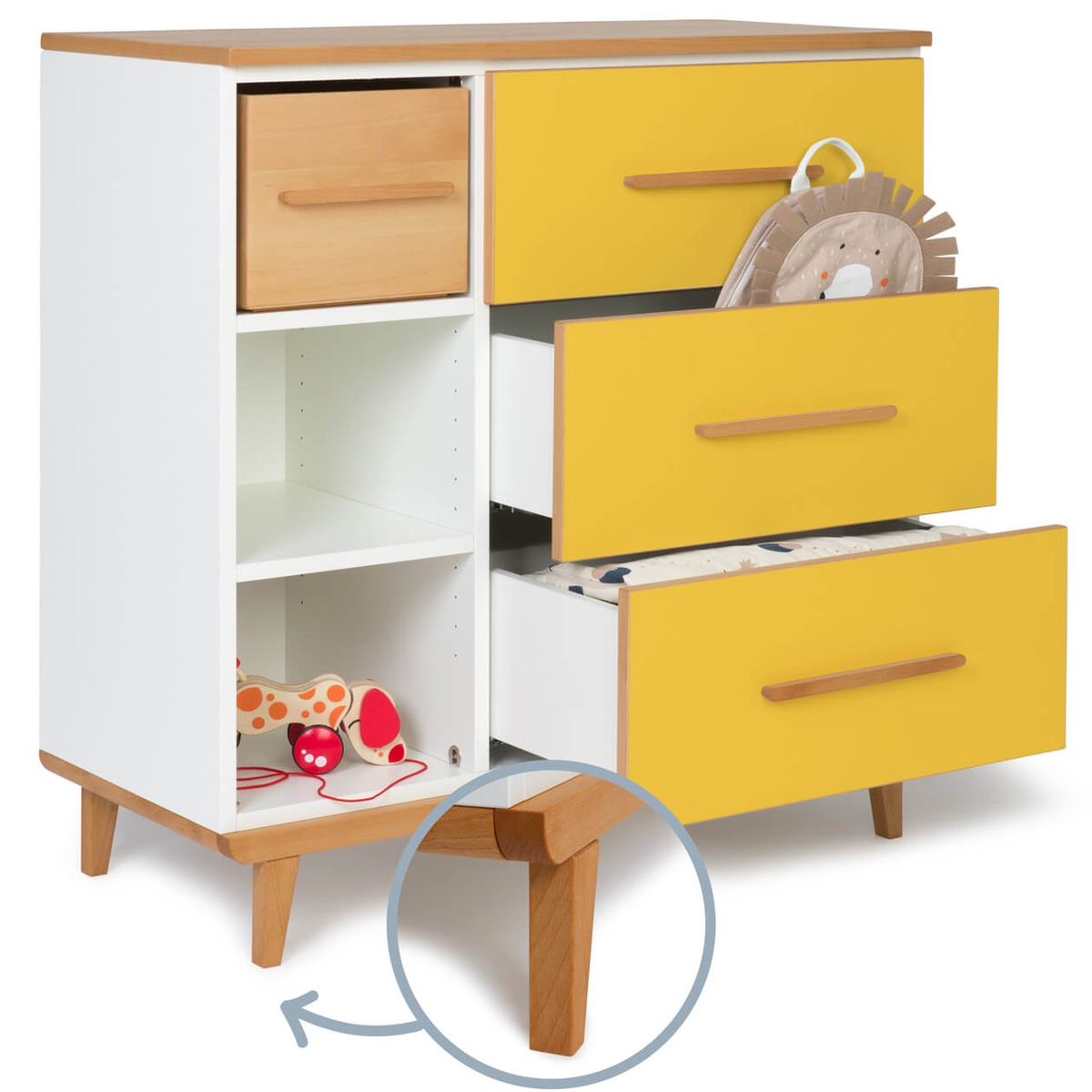 Cómoda 3 cajones 3 huecos NADO Retro acabado haya sunshine yellow 