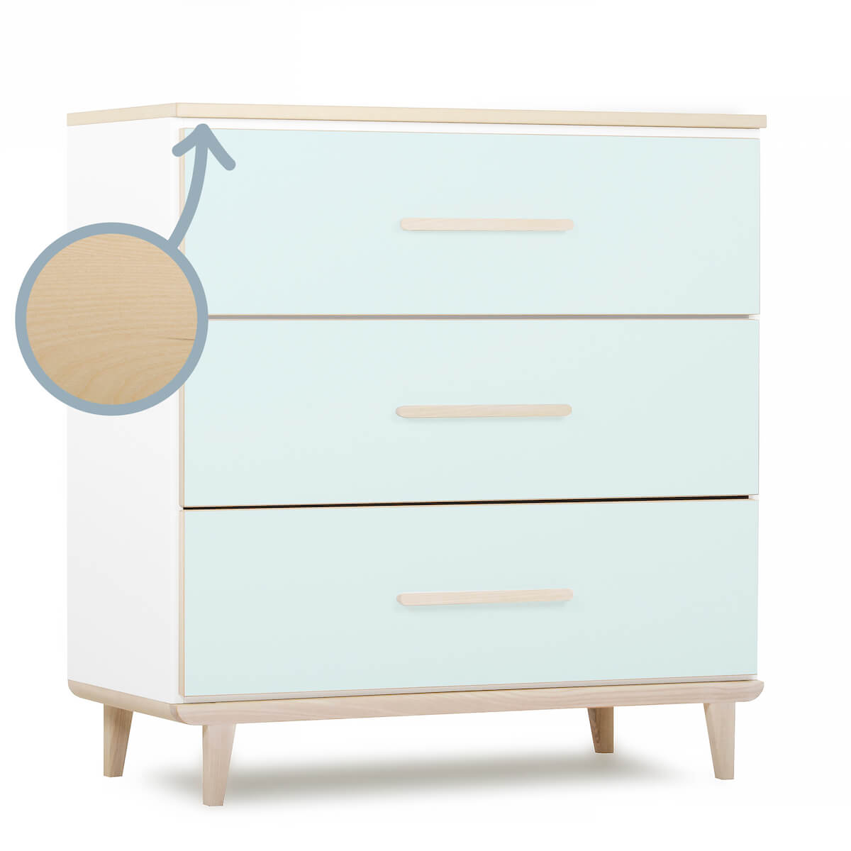 Cómoda 3 cajones NADO Retro acabado fresno ash mint