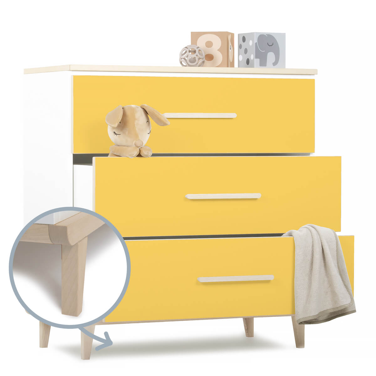 Cómoda 3 cajones NADO Retro acabado fresno ash sunshine yellow