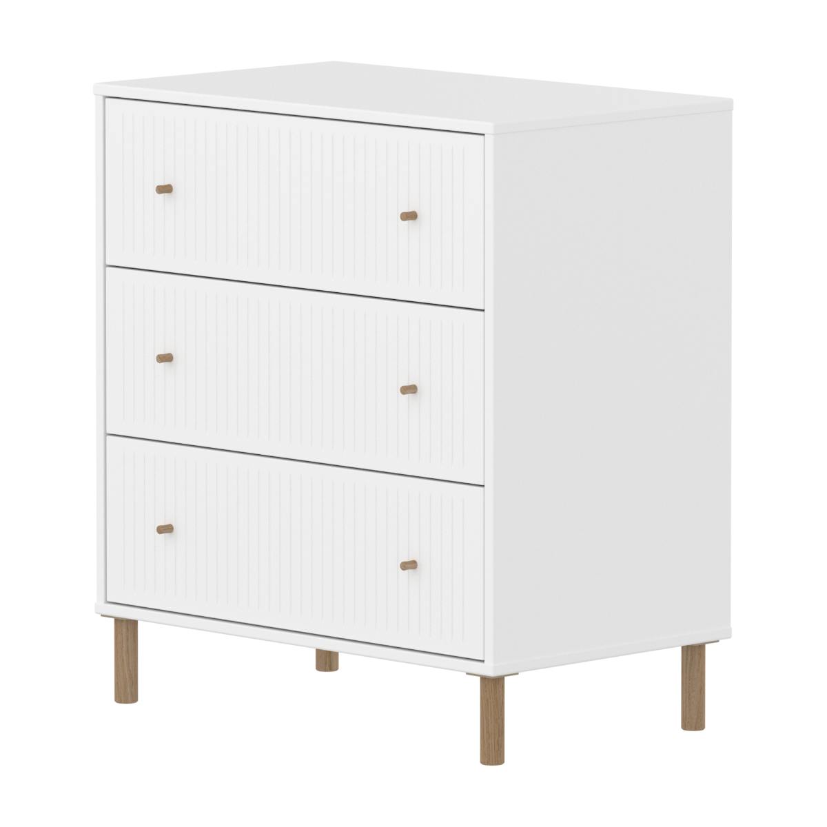 Cómoda 3 cajones ranuras-patas SAGA Flexa blanco-roble
