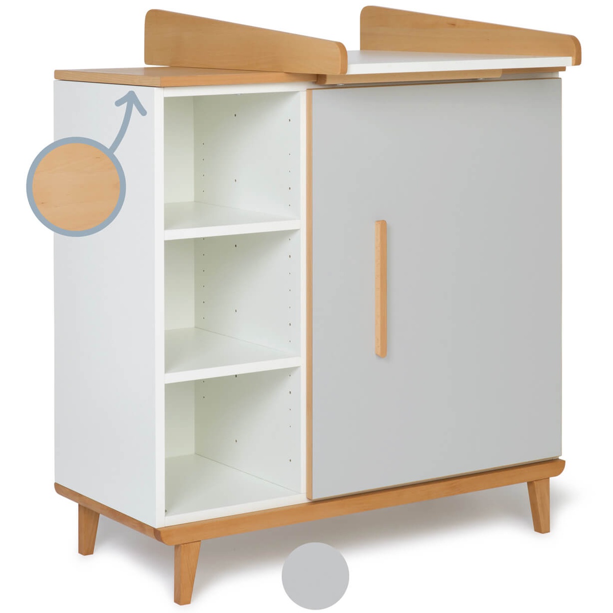 Cómoda cambiador 1 puerta 3 huecos NADO Retro acabado haya manhattan grey