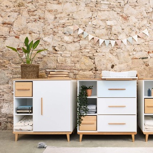 Cómoda cambiador 1 puerta 3 huecos NADO Retro acabado haya white